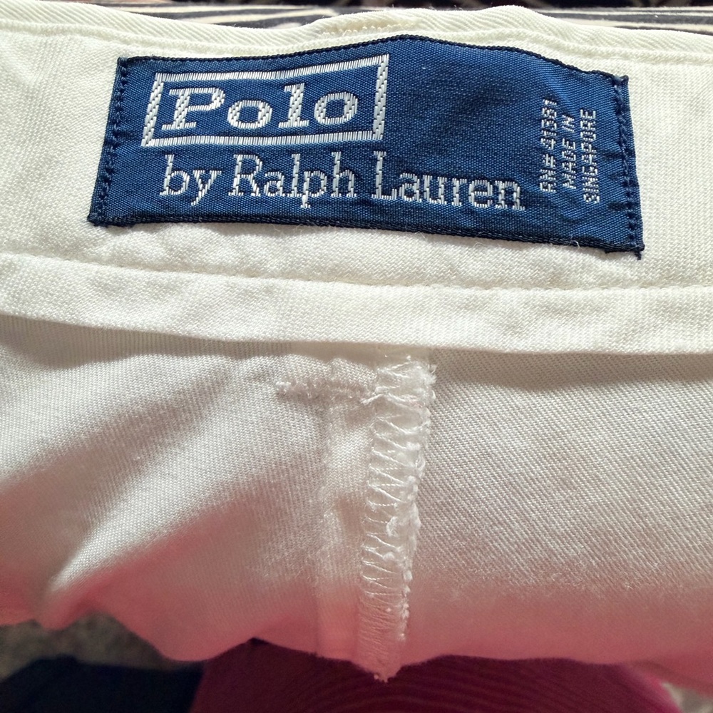 RALPH LAUREN POLO Men’s Cotton Twill Pleated Cuffed Trousers Ivory 36/30 - Picture 4 of 6